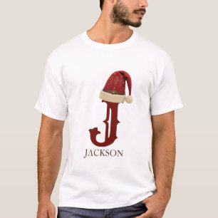 T-shirt Chapeau de Père Noël occidental Monogramme Nom Noë