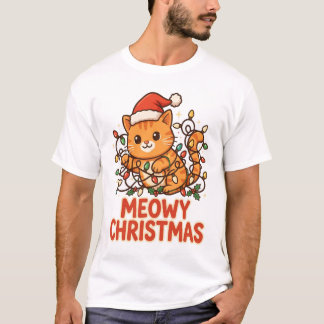 T-Shirt Chapeau de Père Noël pour Chat de Noël Meo
