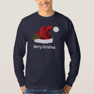 T-shirt Chapeau de Père Noël rouge avec houx de Noël et te