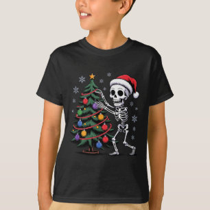 T-shirt Chapeau de Père Noël squelette Arbre de Noël Xmas