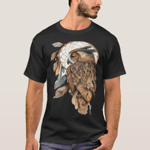 T-shirt Chapeau de rêveur de hibou tribal aquarelle de hib