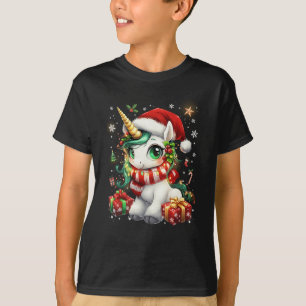 T-shirt Chapeau de Santa Licorne Mignonne Noël Xmas Fille