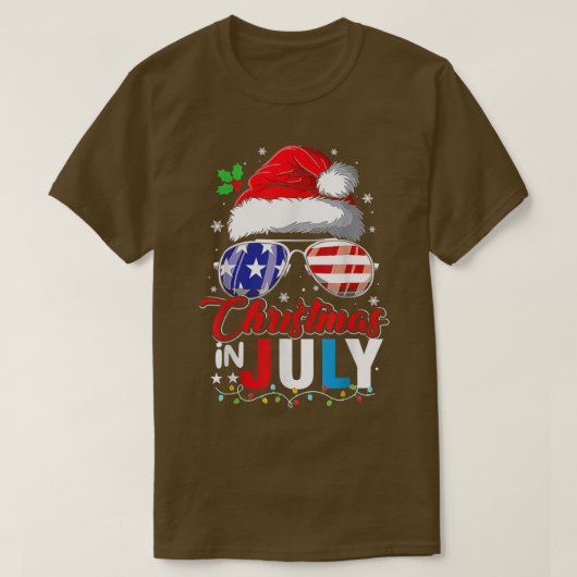 T-shirt Chapeau de Santa Noël en Juillet Drapeau USA Lunet (Design devant)