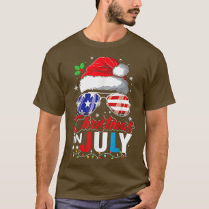 T-shirt Chapeau de Santa Noël en Juillet Drapeau USA Lunet