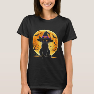 T-shirt Chapeau de sorcière chat noir Halloween mignon Hal