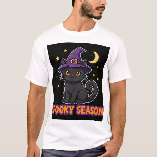 T-shirt Chapeau de sorcière de chat noir de saison effraya