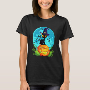 T-shirt Chapeau de sorcière de chat noir Halloween mignon 