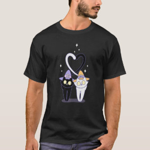 T-shirt Chapeau de sorcière mignon chat coeur couples asso