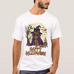 T-shirt Chapeau de sorcière Pug joyeux Halloween Chaudron