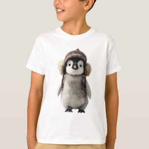 T-shirt Chapeau de Trappeur d'Hiver Adorable Bébé Pingouin