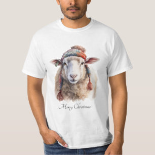 T-shirt Chapeau d'hiver Mouton de Noël Texte personnalisé