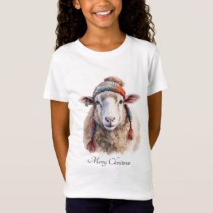 T-Shirt Chapeau d'hiver Mouton de Noël Texte personnalisé