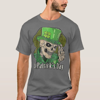 T-shirt Chapeau vert de squelette avec trèfle de la Saint-