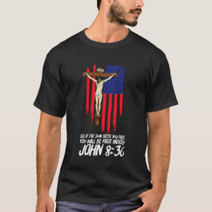 T-shirt Chapelet Crucifix Jésus Drapeau Américain Patrioti