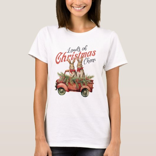 T-shirt Charges de lapins de Noël en Camion Rouge (Devant)