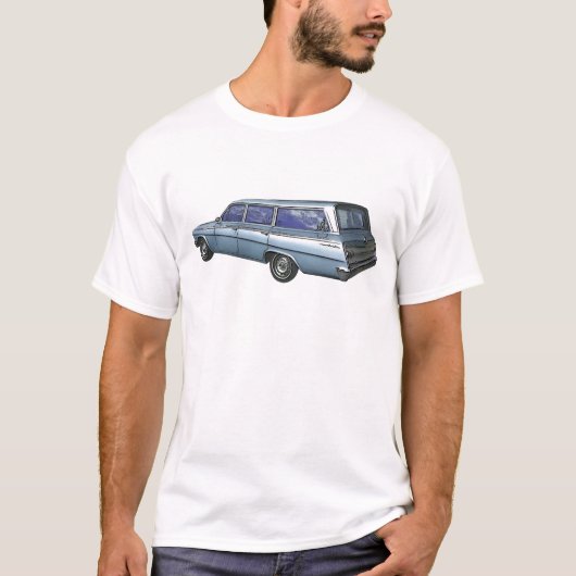 T-shirt Chariot 1962 de station de Chevrolet de bleu (Devant)