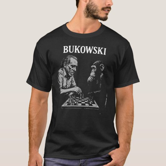 T-shirt Charles Bukowski joue aux échecs avec un singe (Devant)
