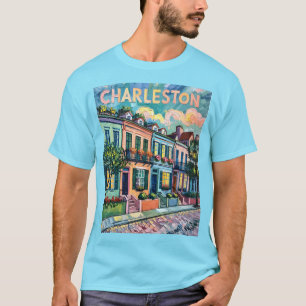 T-shirt Charleston Rainbow Row SC Colorant Van Gogh Retro