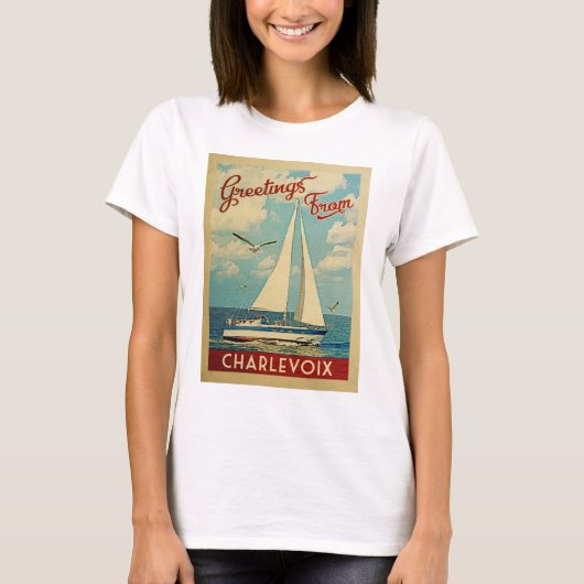 T-shirt Charlevoix Voilier Vintage Michigan (Devant)