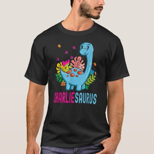 T-shirt CHARLIESAURUS Personalized Name CHARLIE Dinosaur B (Devant)