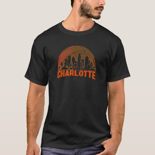 T-shirt Charlotte Basketball Skyline Cityscape Retro Vinta (Devant)