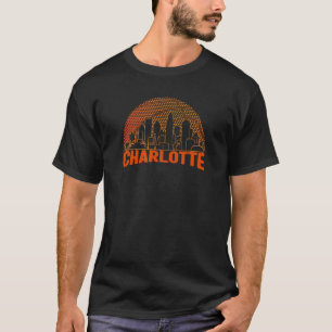 T-shirt Charlotte Basketball Skyline Cityscape Retro Vinta