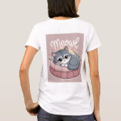 T-shirt Charmant Fluffy Blanc Perse Chat "Meow !" Autocoll (Dos)