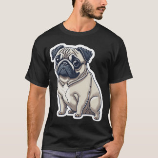 T-shirt Charmant Pug Dessiné à la Main : Votre Dose Quotid