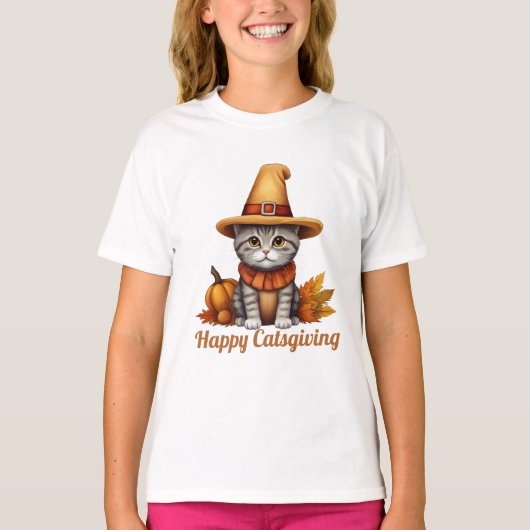 T-shirt Charmant Thanksgiving Chat en déguisement (Devant)
