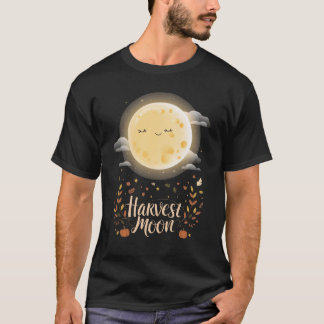 T-shirt Charmante lune de récolte avec feuilles d'automne