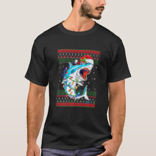 T-shirt Charme de Noël moche requin Jeu de Noël Lumières F (Devant)