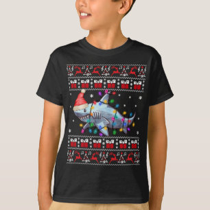 T-shirt Charme de Noël moche requin Jeu de Noël Lumières F