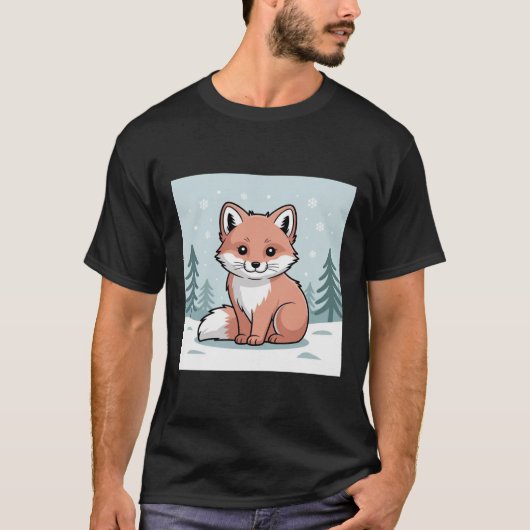 T-shirt Charming Baby Fox in Winter Forest - Carton mignon (Devant)