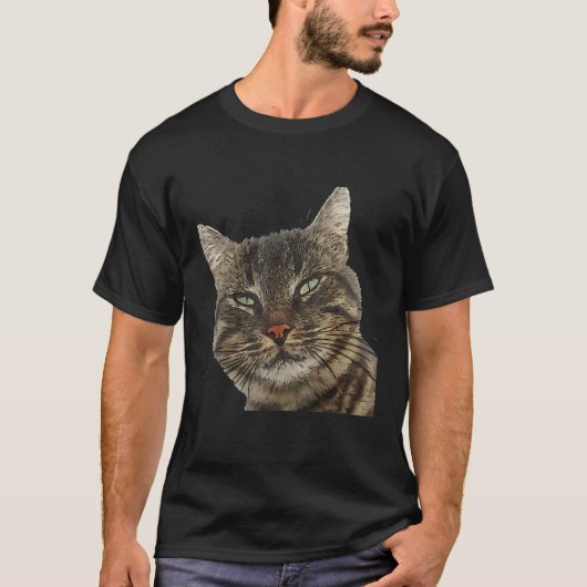 T-shirt Charming Brown Tabby Chat Black Outdoor Cut Out (Devant)