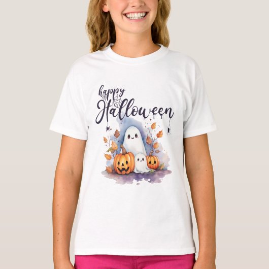 T-shirt Charming Citrouille fantôme Spider Halloween T-Shi (Devant)