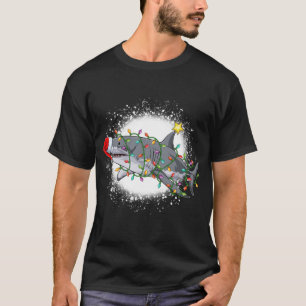 T-shirt Charnache de Noël bleu Shark Light Tree Funny Père