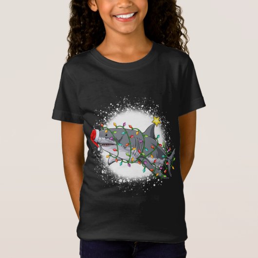 T-Shirt Charnache de Noël bleu Shark Light Tree Funny Père (Devant)