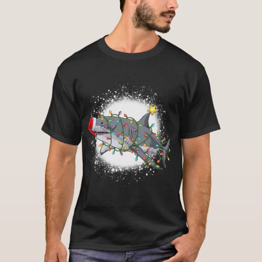 T-shirt Charnache de Noël bleu Shark Light Tree Funny Père (Devant)