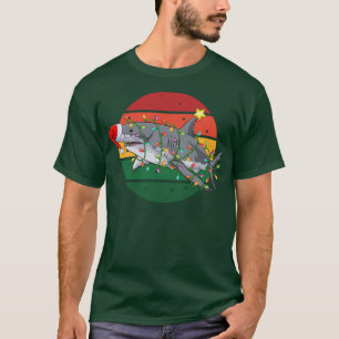 T-shirt Charnache de Noël bleu Shark Light Tree Funny Père