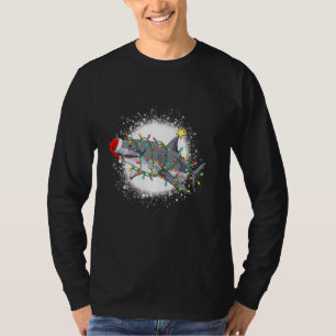 T-shirt Charnache de Noël bleu Shark Light Tree Funny Père