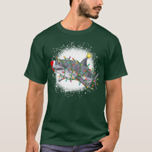 T-shirt Charnache de Noël bleu Shark Light Tree Funny Père