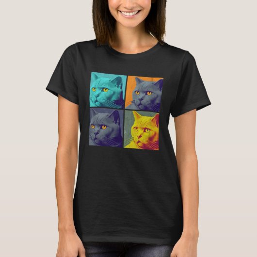 T-shirt Chartreux Cat Pop Illustration Colorful Animal (Devant)