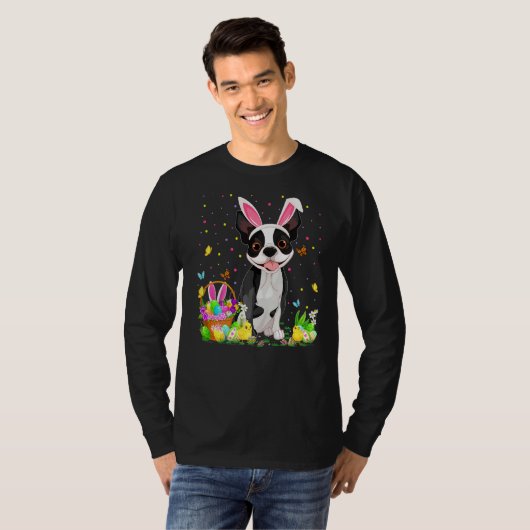 T-shirt Chasse amusante aux oeufs de Pâques Boston Terrier (Devant entier)