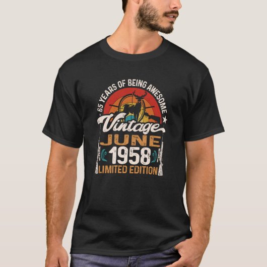 T-shirt Chasse au cerf de 65 ans Né juin 1958 65t (Devant)