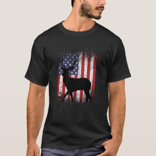 T-shirt Chasse Au Cerf Drapeau Américain Buck Sur Le Dos