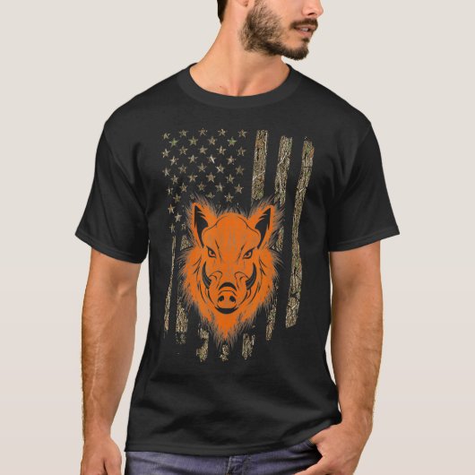 T-shirt Chasse au sanglier Chasseur de porcs Drapeau améri (Devant)