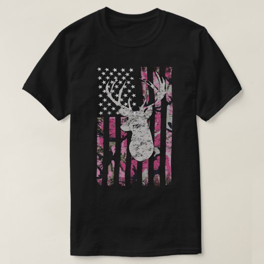 T-shirt Chasse aux cerfs Camo rose Camouflage drapeau amér (Design devant)