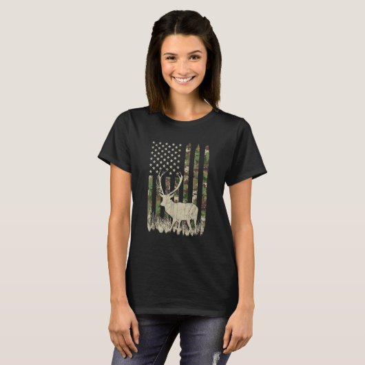 T-shirt Chasse aux cerfs Chasseur de camo Drapeau américai (Devant entier)