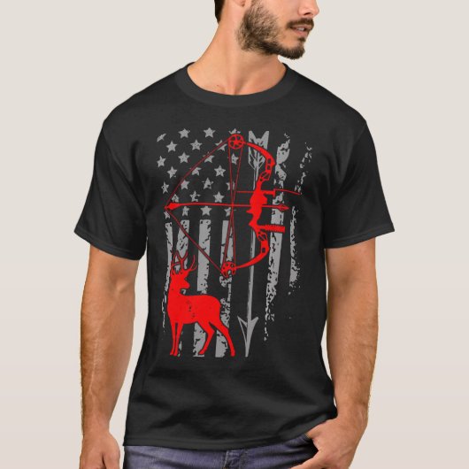 T-shirt Chasse aux cerfs Drapeau Américain Chasse aux bow  (Devant)