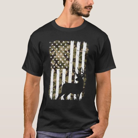 T-shirt Chasse aux cerfs rétro Chasseur patriotique USA Am (Devant)